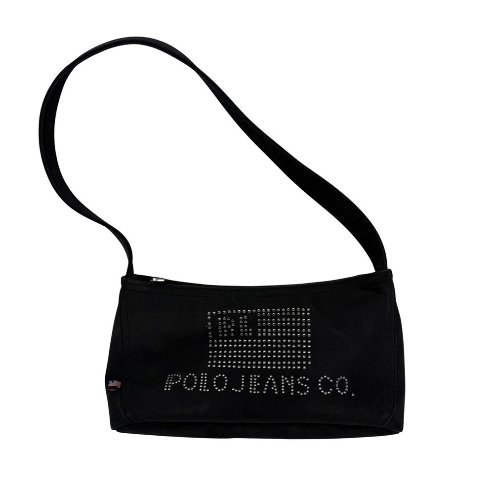 Polo Jeans Co Ralph Lauren Black Canvas Studded Flag Shoulder Bag Y2K Baguette